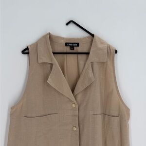 ILANA KOHN Violet Cotton Sleeveless Maxi Shirt Button Front Dress In Oat